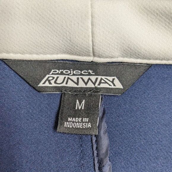 Project Runway Blazer Women Size Medium Navy Blue w/White Trim Jacket  M - Picture 5 of 8